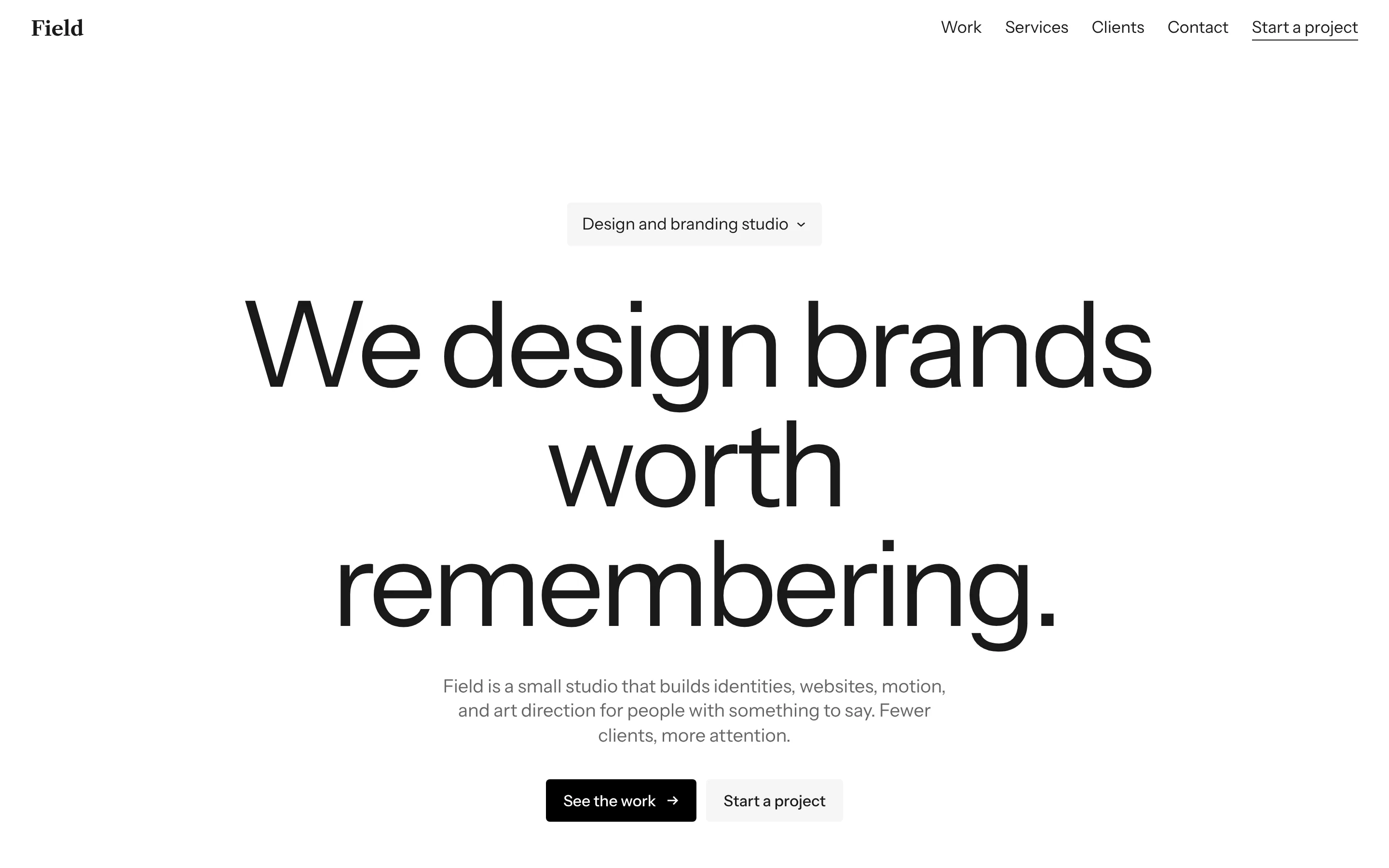 Field design studio's website, the same business as the client portal beside it